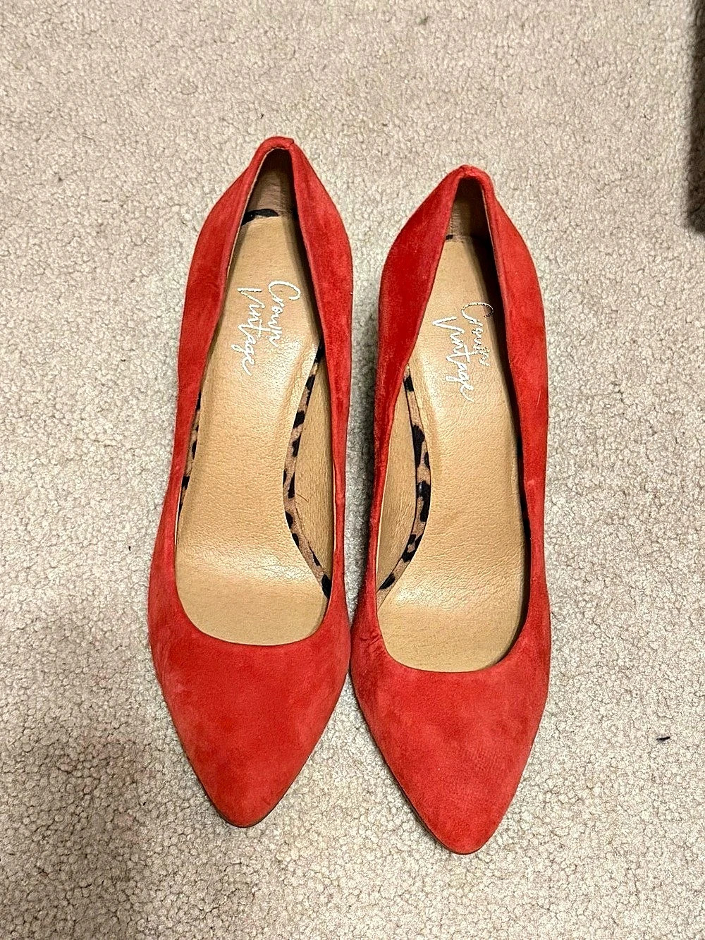Crown Vintage Red Pointed-Toe Block Heel Pumps